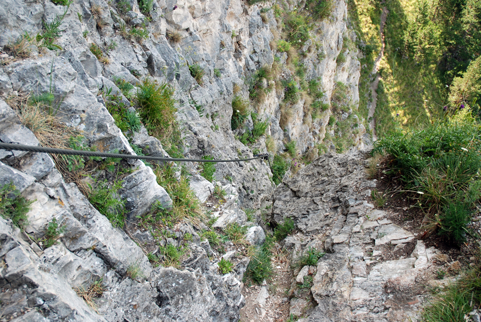 Pittentaler Steig, steile Rinne (B/1+) Rückblick