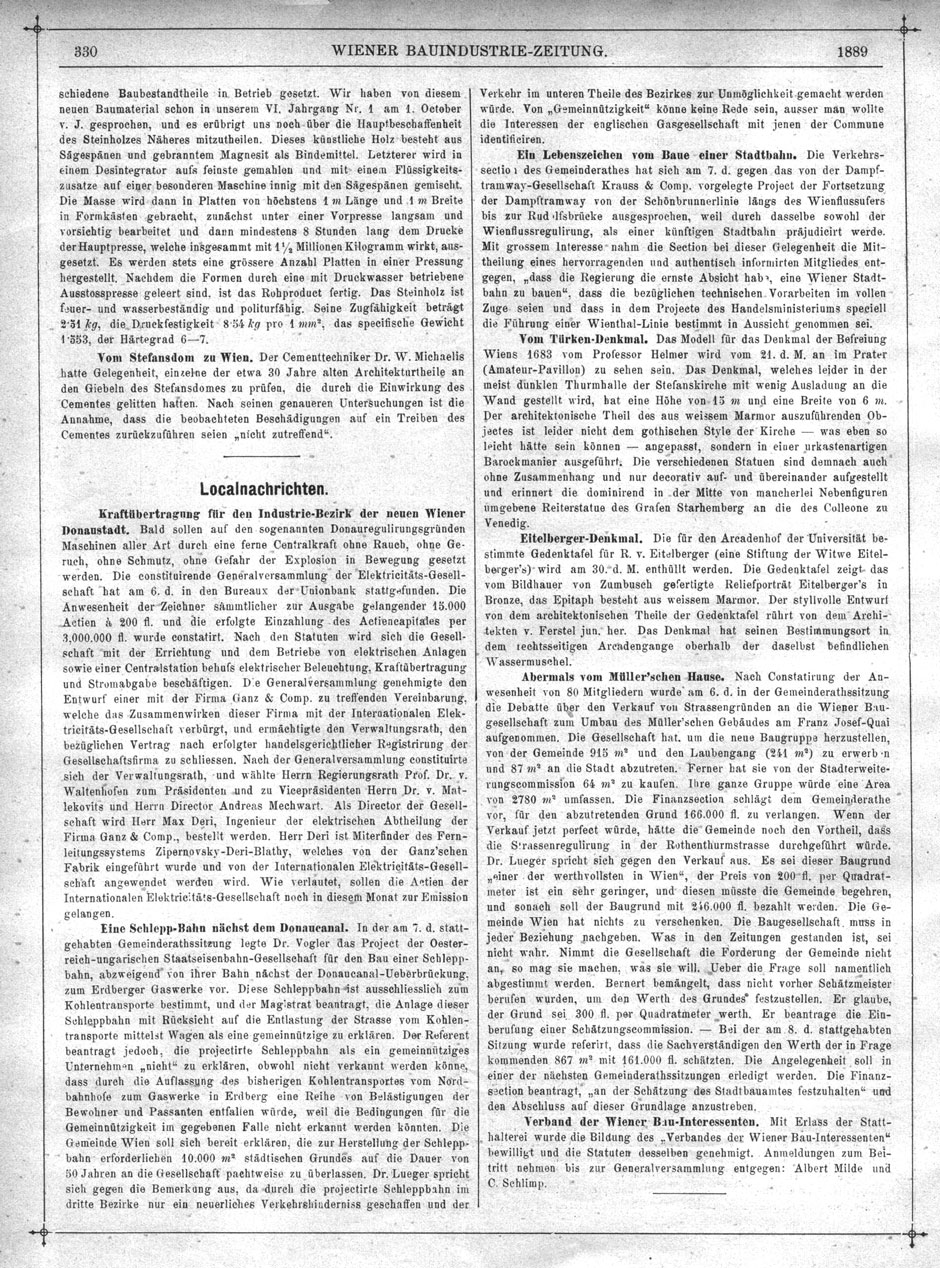 Wiener Bauindustrie-Zeitung 1888-89; Seite 330