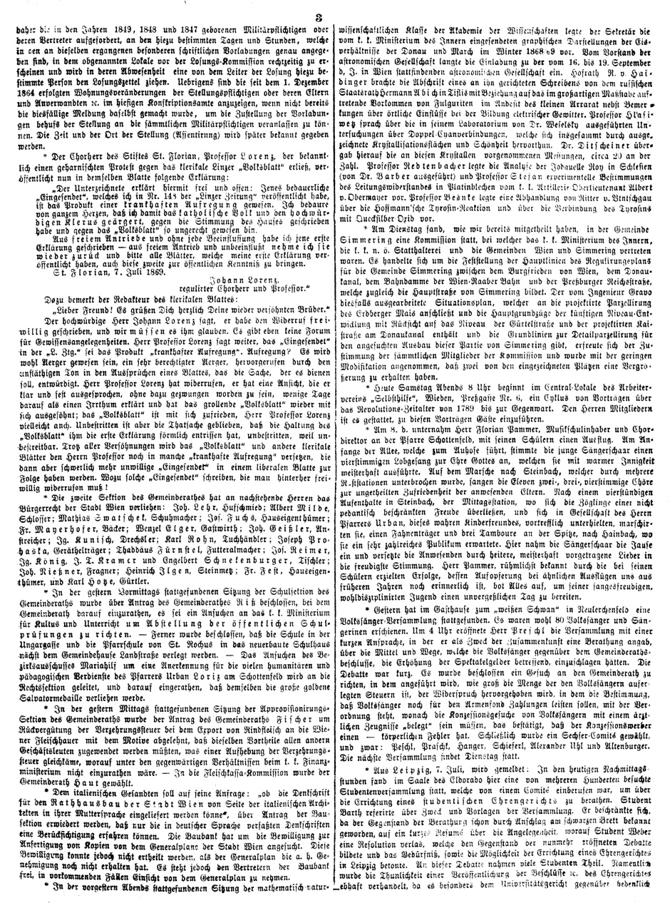 Archivbild: Neues Fremden-Blatt, 10.7.1869, Seite 3