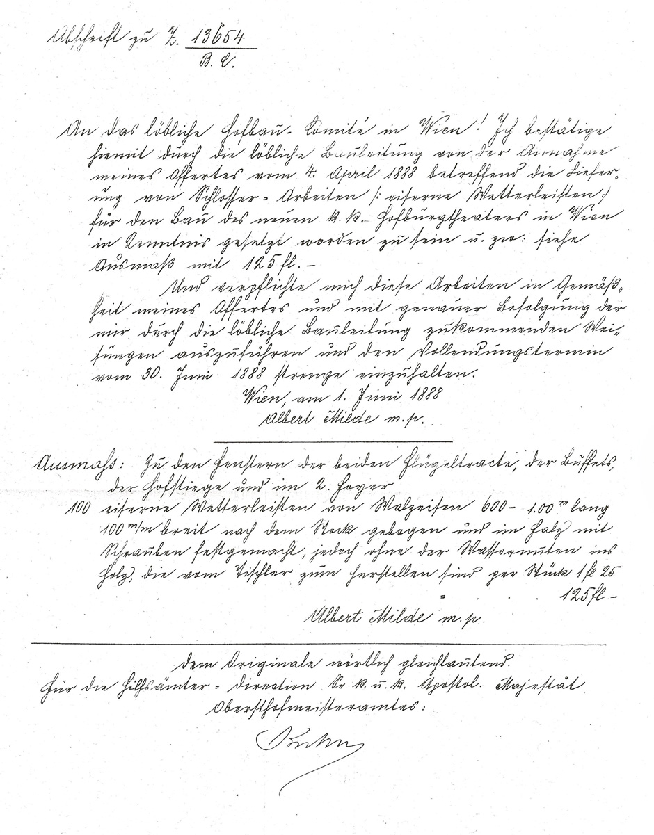 Herstellung von Schlosserarbeiten für das Hofburgtheater durch Albert Milde (Annahmebestätigung), Blatt 3