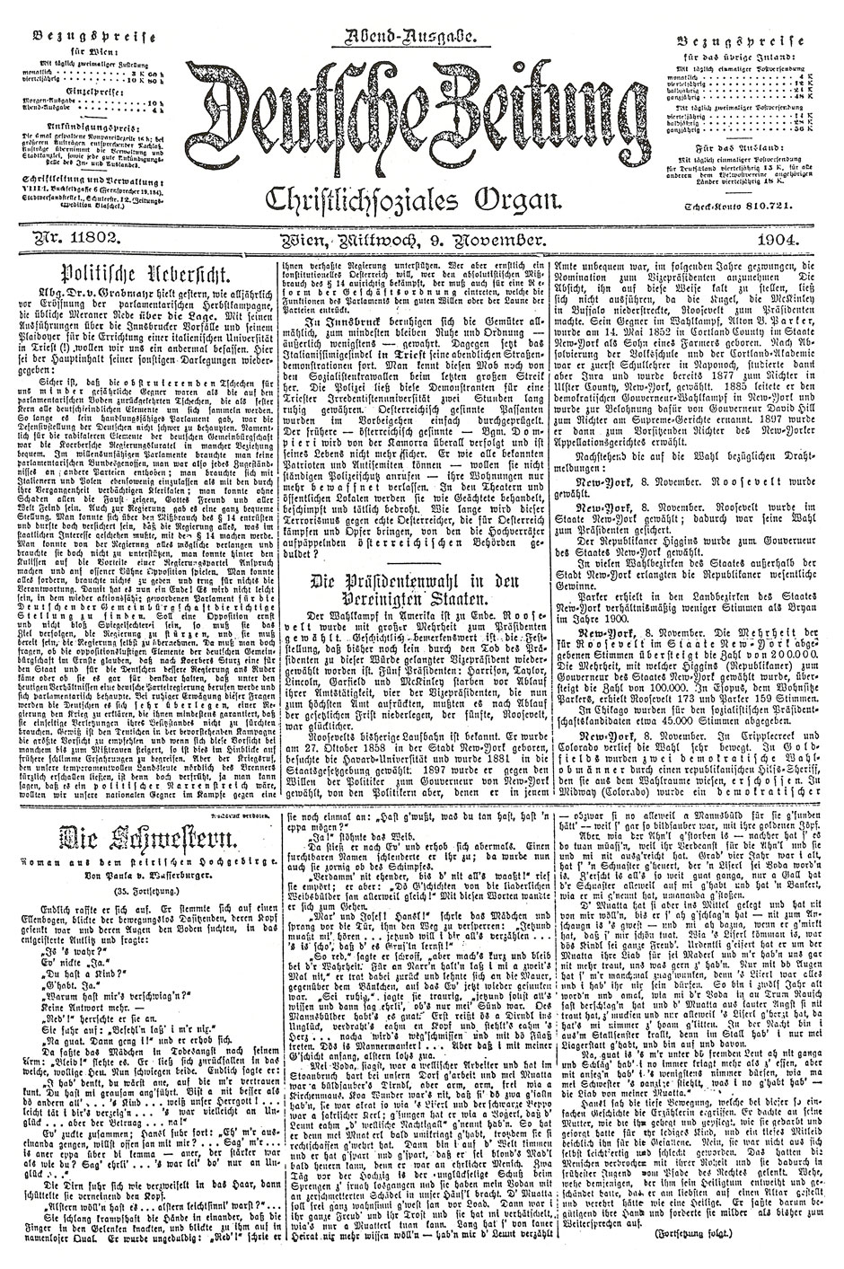 Deutsche Zeitung, Christlichsoziales Organ, 9. November 1904; Deckblatt