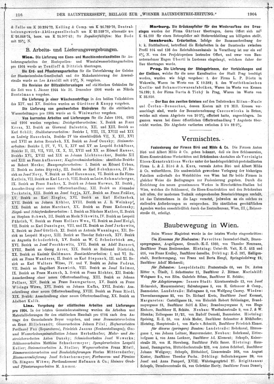 Wiener Bauindustrie-Zeitung 1903-04, Beilage Der Bauinteressent