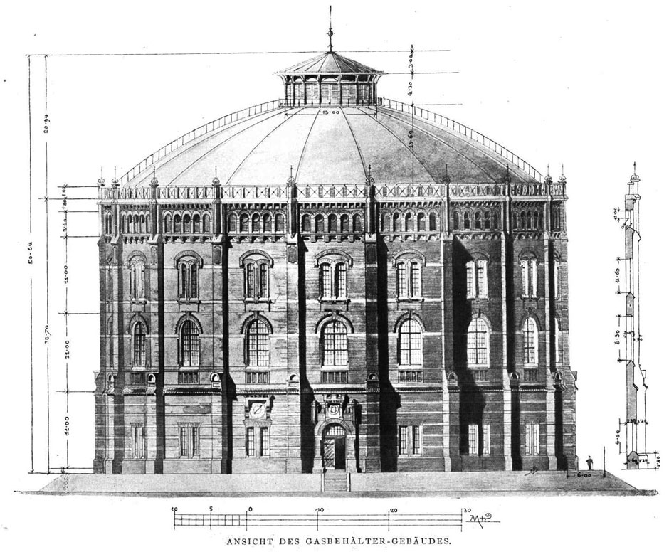 Archivbild: Fig. 1, Gasbehälter-Gebäude, Ansicht
