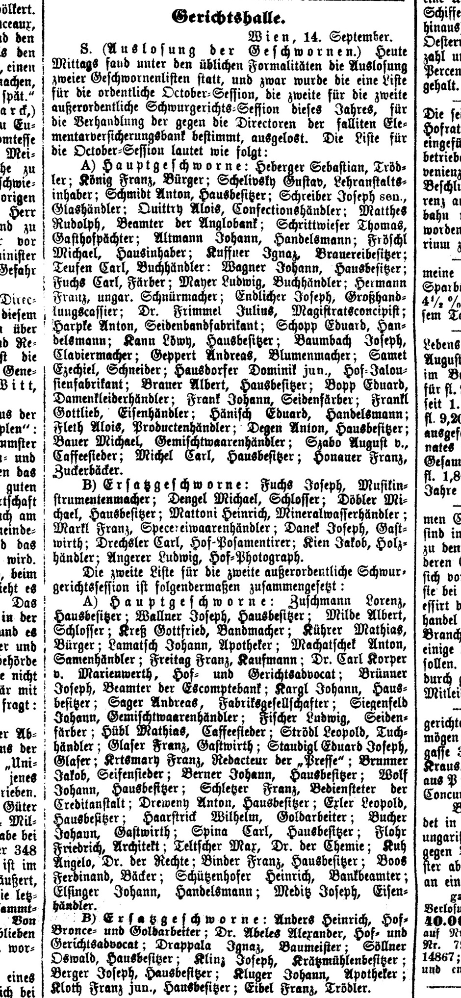 Archivbild: Das Vaterland, Donnerstag den 16. September 1875; Auszug Seite 3