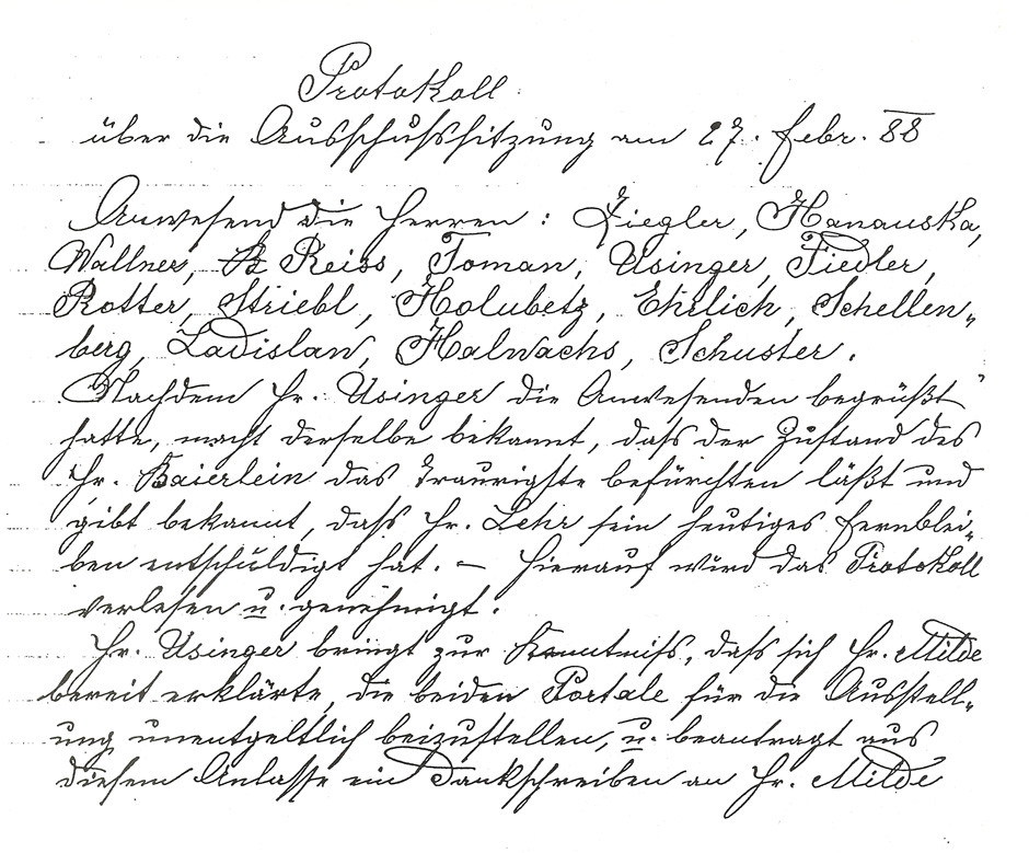 Archivbild: Protokoll über die Ausschusssitzung am 27.2.1888
