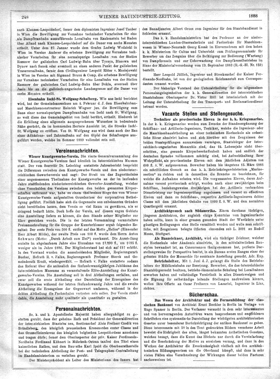 Wiener Bauindustrie-Zeitung 1887-88; Seite 248
