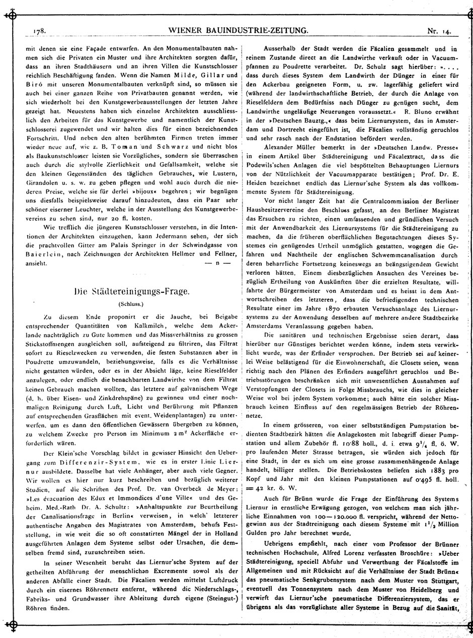 Wiener Bauindustrie-Zeitung 1884-85; Seite 178