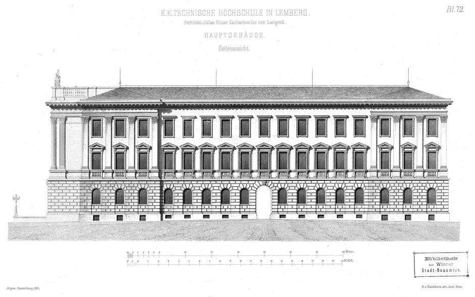 Archivbild 2: K. K. Technische Hochschule in Lemberg; Hauptgebäude Seitenansicht