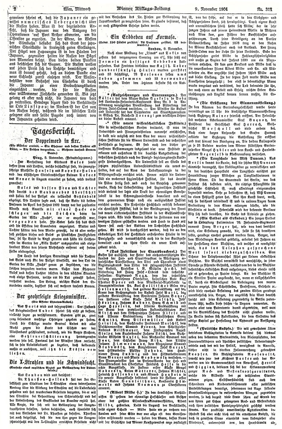 Wiener Mittags-Zeitung, 9.11.1904; Seite 2