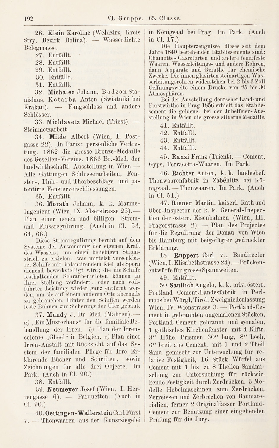Archivbild 4: VI. Gruppe. 65. Klasse. 34. Milde Albert der Internationalen Ausstellung zu Paris 1867