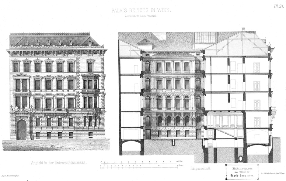 Archivbild: Palais Reitzes, Architekt Wilhelm Fraenkl; Ansicht in der Universitätsstraße