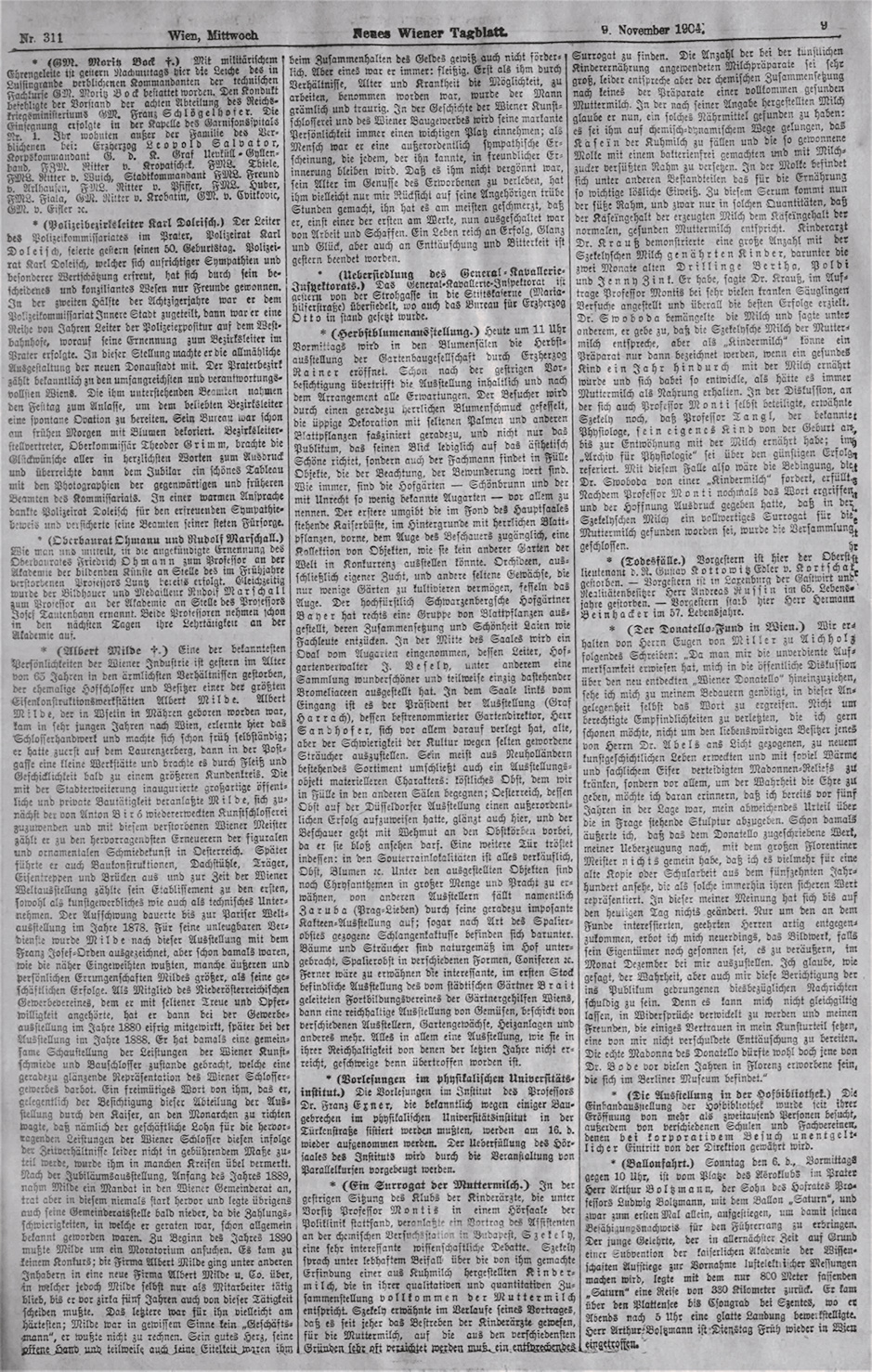 Quelle NWG: Neues Wiener Tagblatt vom 9.11.1904, S. 9