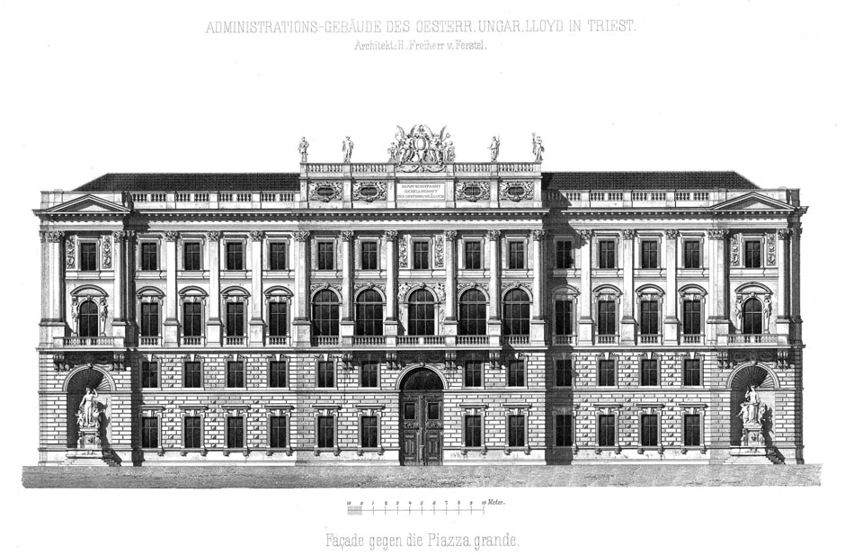 Archivbild: Administrationsgebäude des Österr.-ungar. Lloyd in Triest, Fassade gegen die Piazza grande