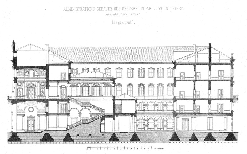 Archivbild: Administrationsgebäude des Österr.-ungar. Lloyd in Triest, Längsprofil