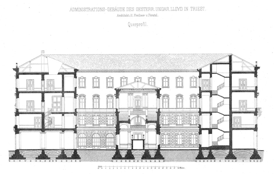 Archivbild: Administrationsgebäude des Österr.-ungar. Lloyd in Triest, Querprofil
