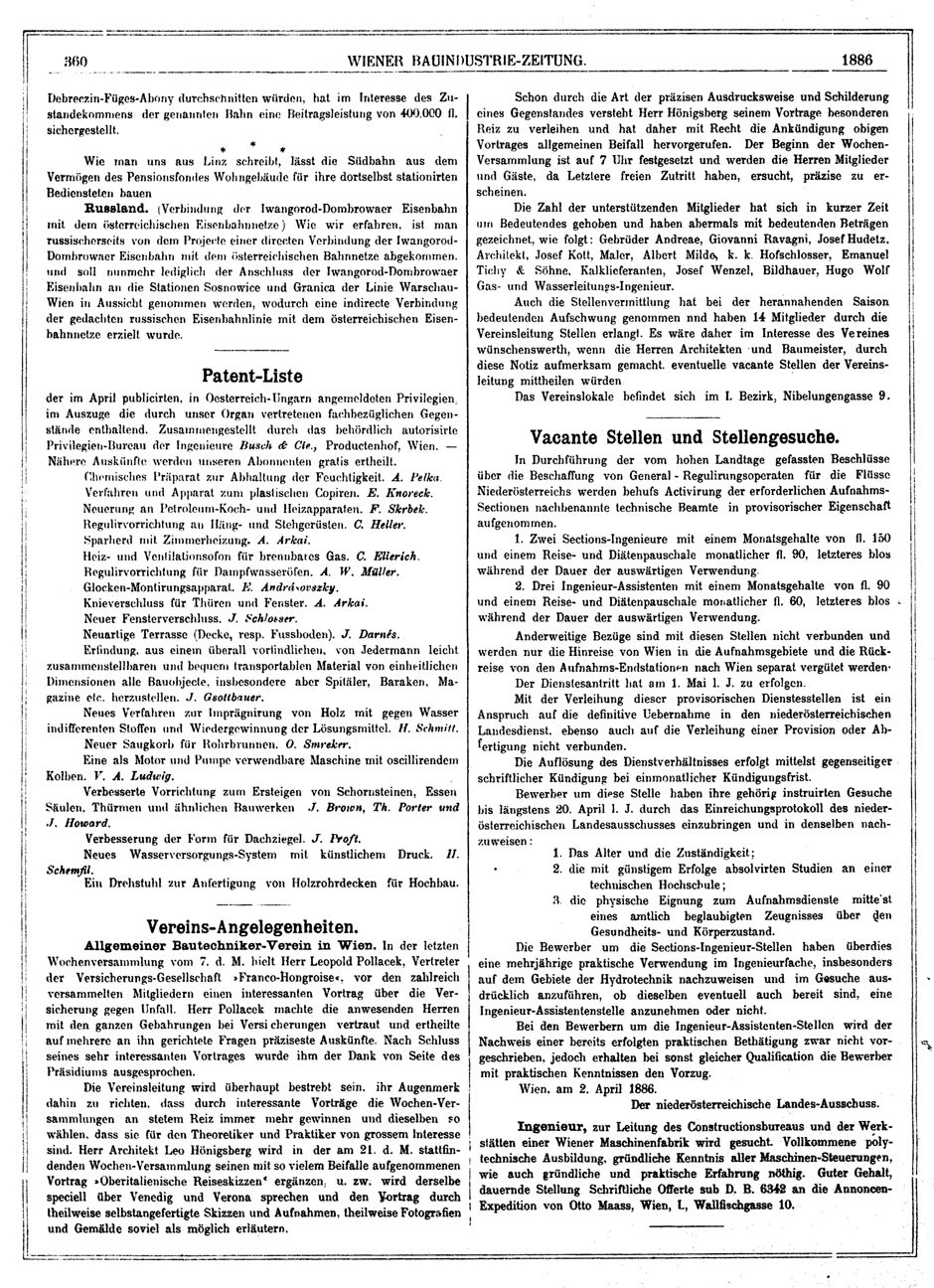 Wiener Bauindustrie-Zeitung 1885-86; Seite 360
